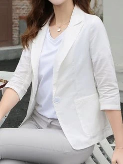 Solid Lapel Pocket Button Front 3/4 Sleeve Blazer 22 Solid Lapel Pocket Button Front 3/4 Sleeve Blazer -Zanzea Shop 210e7174 9eaa 4df9 9d2e f0c66916aaf5