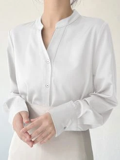 Solid Satin Long Sleeve Button Stand Collar Blouse -Zanzea Shop 212bacf3 055a 43e2 8199 a3a33ab81944
