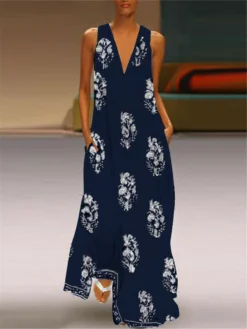 Bohemian Maxi Print Sleeveless V Neck Dress 5 Bohemian Maxi Print Sleeveless V Neck Dress -Zanzea Shop 2141b0d5 e207 4dfb 9822 f6428b1ace8b