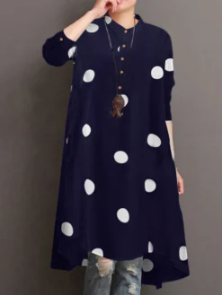 Polka Dot Print High-low Hem Long Sleeve Dress -Zanzea Shop 217835c7 424c 49aa b8e7 8468f55d5647
