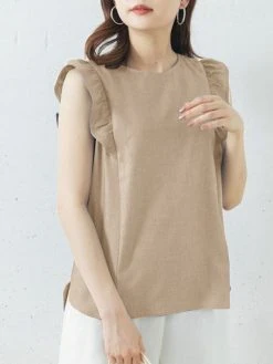 Women Cotton Ruffle Trim Sleeveless Side Split Tank Top -Zanzea Shop 21813170 16c8 4405 866f 615eea2a67ea