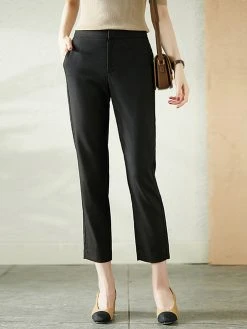 Solid Pocket Tailored Pants For Women