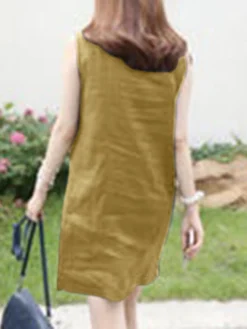 Solid Sleeveless Button Front Lapel Dress For Women -Zanzea Shop 22041e26 0ee9 49e7 9089 93a87b7f3771