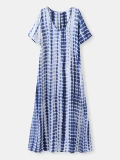 Tie Dye Plaid Print V-neck Plus Size Long Dress For Women
