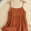Women Solid Button Detail Cotton Casual Spaghetti Strap Cami