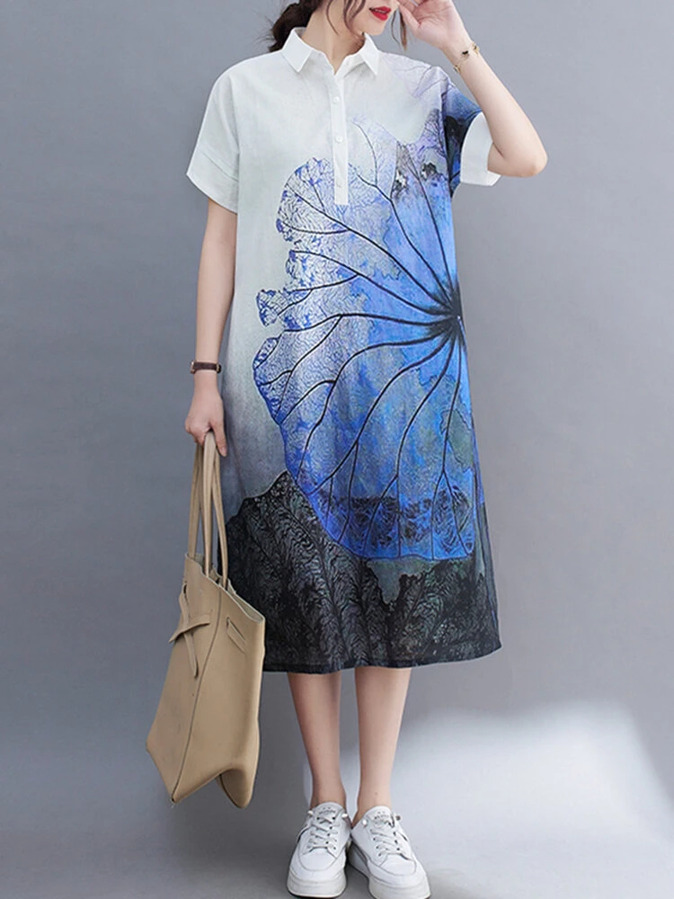 Flower Print Short Sleeve Pocket Button Lapel Dress 4 Flower Print Short Sleeve Pocket Button Lapel Dress - Image 4