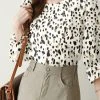 Random Allover Print Crew Neck Casual 3/4 Sleeve Blouse