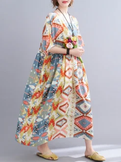 Painted Geometry Print Loose 3/4 Length Sleeve O-neck Vintage Dress 15 Painted Geometry Print Loose 3/4 Length Sleeve O-neck Vintage Dress -Zanzea Shop 22ecddb3 0c30 4f87 b56b fadbf5280fba