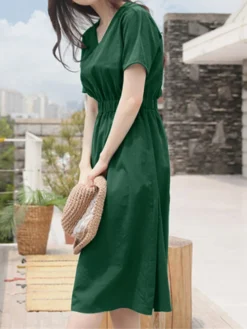 Solid Elastic Waist V-neck Short Sleeve Casual Dress 19 Solid Elastic Waist V-neck Short Sleeve Casual Dress -Zanzea Shop 2341836c 9b04 4af3 b3be 77bbf5ebc755