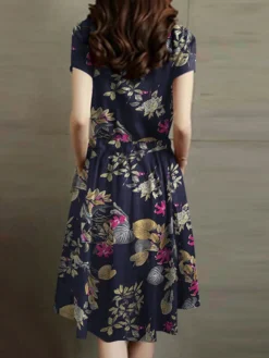 Flower Print Pocket Drawstring Waist Short Sleeve Midi Dress -Zanzea Shop 23575a97 f9de 4c05 a60d ed525e659139