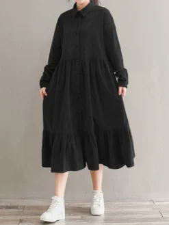 Solid Color Corduroy Patchwork Button Loose Casual Dress 12 Solid Color Corduroy Patchwork Button Loose Casual Dress -Zanzea Shop 23848dee 496f 49ec b2a0 413482c36b18