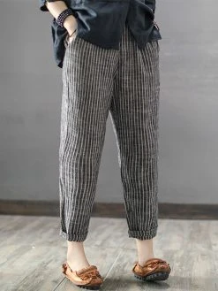 Vintage Striped Pockets Cotton Harem Pants -Zanzea Shop 23d6e6a5 e4b7 40df 87f6 07cc0c307b0e
