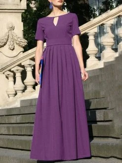 Solid Pleated Notch Neck Short Sleeve Maxi Dress With Belt -Zanzea Shop 24022d4f 495e 4a97 87fa d3e1a501bc74