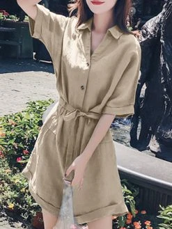 Solid Pocket Lapel Belt Button Front Short Sleeve Romper 15 Solid Pocket Lapel Belt Button Front Short Sleeve Romper -Zanzea Shop 2411d0ce 4e2a 48a0 b727 ab43ff207427