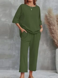 Women Solid Crew Neck High-Low Hem Cotton Co-ords -Zanzea Shop 24584ca0 9d66 4dfe 8c28 bf100a6a854a