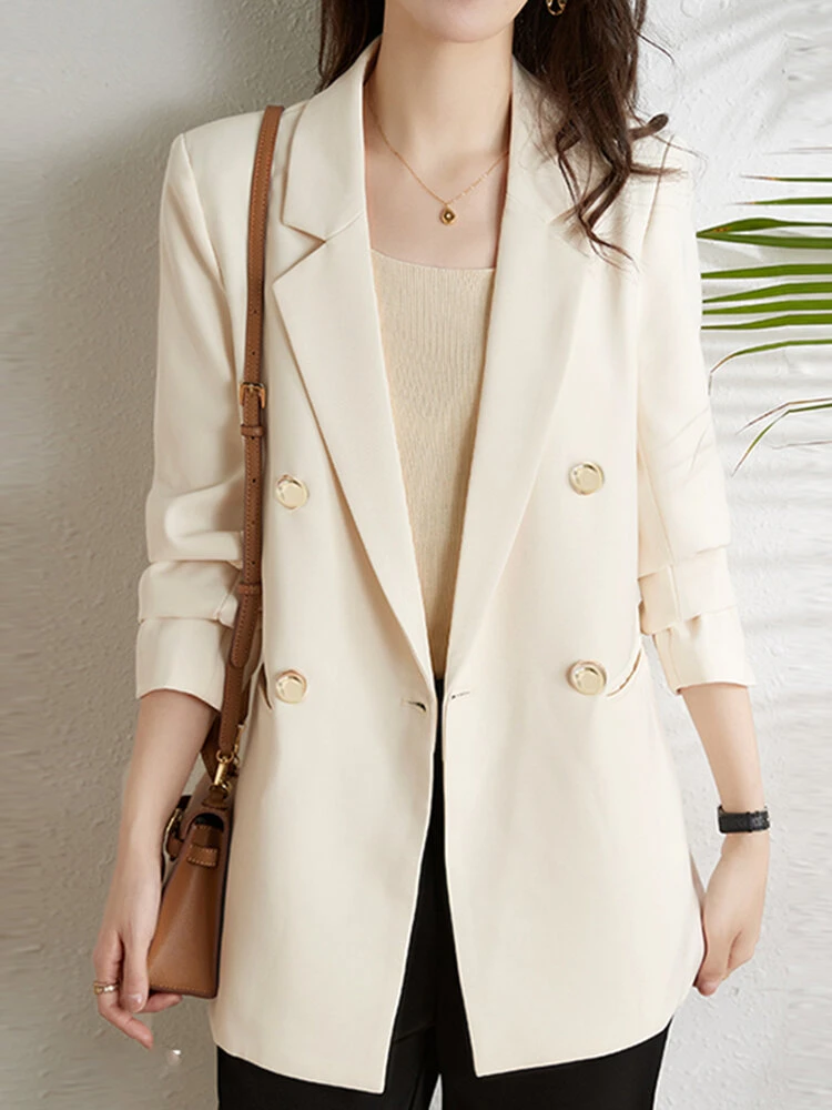 Solid Lapel Pocket Long Sleeve Button Casual Blazer 2 Solid Lapel Pocket Long Sleeve Button Casual Blazer - Image 2