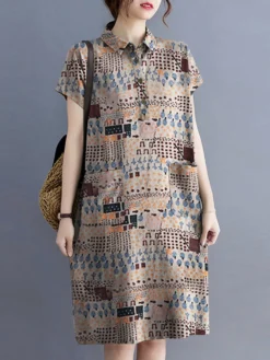 Flower Abstract Painted Print Button Pocket Lapel Midi Dress -Zanzea Shop 24824084 9be8 485f 9adb 2629239f3751