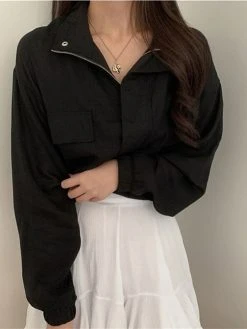 Solid Lapel Long Sleeve Zip Front Drawstring Jacket -Zanzea Shop 24b85ff9 0276 41cd b5fb 23c3ee52eaa1