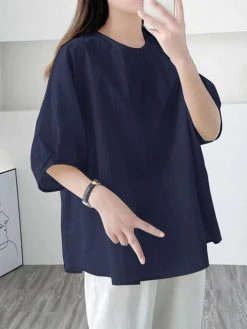Solid Dolman Sleeve Loose Crew Neck Casual Blouse -Zanzea Shop 24f9279f 9e85 4a48 bdd6 c4e6db365629