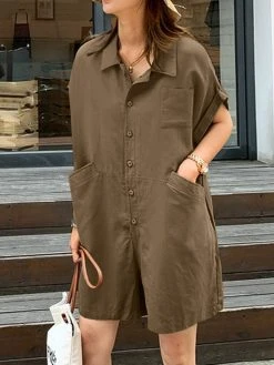 Solid Loose Pocket Button Lapel Short Sleeve Romper 21 Solid Loose Pocket Button Lapel Short Sleeve Romper -Zanzea Shop 2526a150 f75c 4202 9fa0 2703b78b4f6d