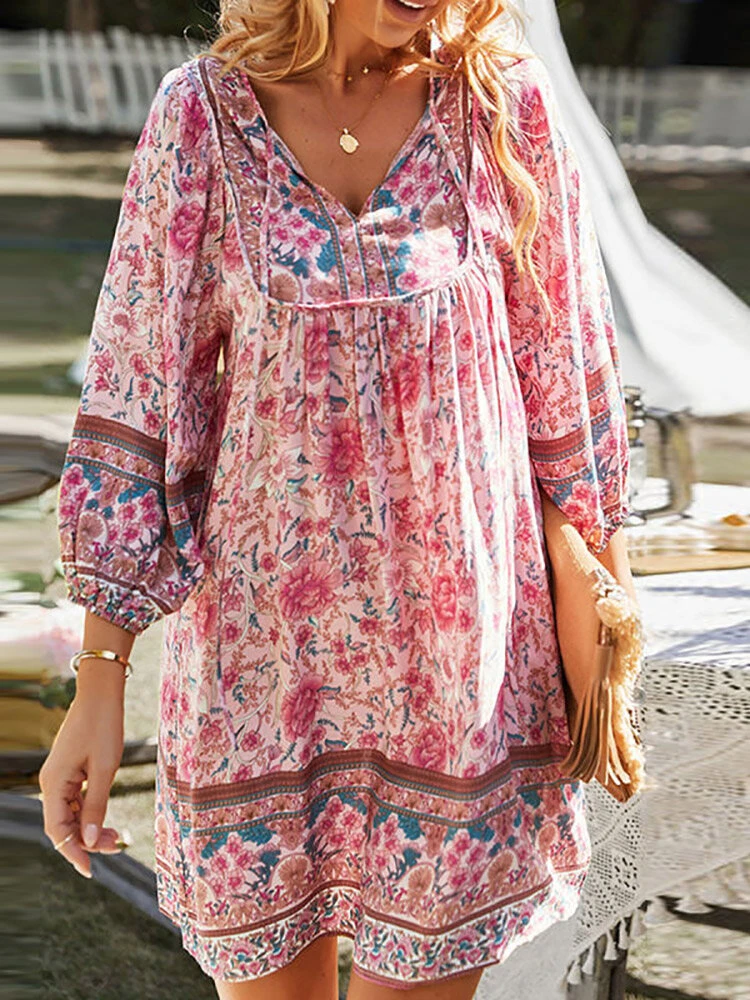 Bohemian Floral Print V-neck Dress For Women 9 Bohemian Floral Print V-neck Dress For Women - Image 9