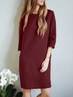 Women Solid Crew Neck Cotton Casual 3/4 Sleeve Dress 12 Women Solid Crew Neck Cotton Casual 3/4 Sleeve Dress -Zanzea Shop 254ad90e 1ef9 44bf 83b1 edd67227a48b
