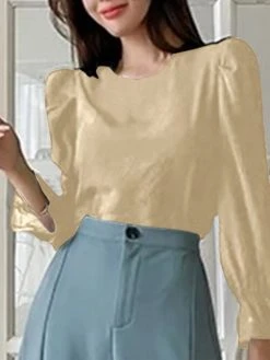 Solid Long Puff Sleeve Crew Neck Blouse 23 Solid Long Puff Sleeve Crew Neck Blouse -Zanzea Shop 25804f93 febe 4a8a 96a8 0542f0f9ad1c