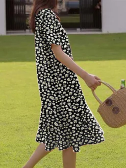 Allover Floral Print Ruffle Hem Short Sleeve Crew Neck Dress -Zanzea Shop 25dd098c ef2e 49bf a6f4 1866ae0c2813