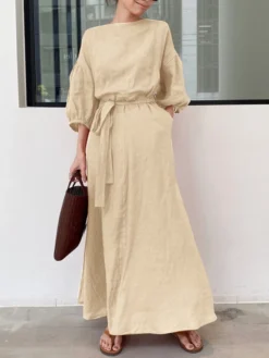 Solid Puff Sleeve Pocket Tie Crew Neck Maxi Vintage Dress 9 Solid Puff Sleeve Pocket Tie Crew Neck Maxi Vintage Dress -Zanzea Shop 26082d4a 1dc3 4f70 b363 20cb2a7e369a