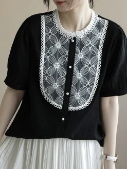 Contrast Embroidery Short Sleeve Pearl Button Blouse 23 Contrast Embroidery Short Sleeve Pearl Button Blouse -Zanzea Shop 26261085 a4d1 4186 9d84 abc8c6feb727