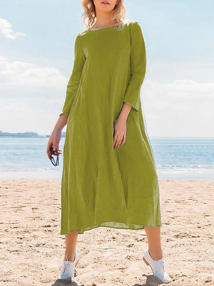 Solid Crew Neck Casual Dress For Women 3 Solid Crew Neck Casual Dress For Women - Image 3