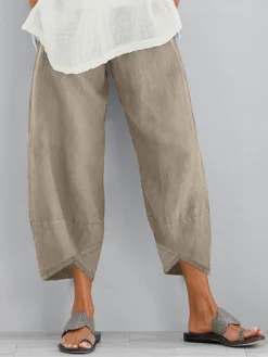 Solid Color Elasitc Waist Plus Size Casual Pants For Women