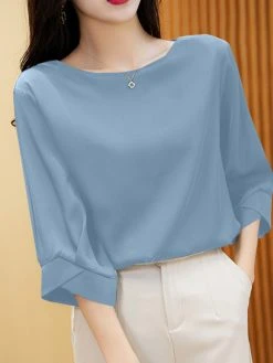 Satin Solid Crew Neck 3/4 Sleeve Women Blouse 18 Satin Solid Crew Neck 3/4 Sleeve Women Blouse -Zanzea Shop 267c1242 a06f 41c9 928c f64e081bbdff