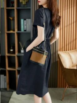 Solid Pocket Drawstring Waist Button Short Sleeve Dress -Zanzea Shop 2691210c 56cb 4ea1 b5bb e69b682325a2