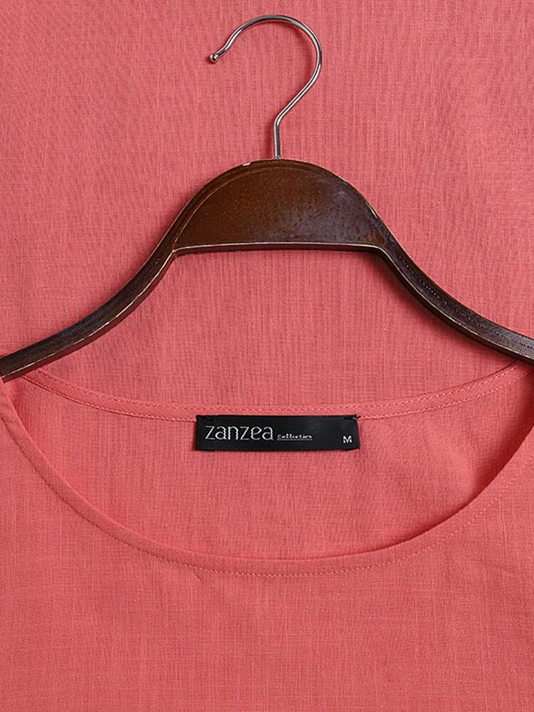 Women Solid Cotton High-Low Hem Long Sleeve Blouse 6 Women Solid Cotton High-Low Hem Long Sleeve Blouse - Image 6