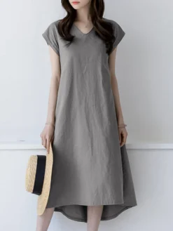 Solid High-low V-neck Short Sleeve Casual Dress 9 Solid High-low V-neck Short Sleeve Casual Dress -Zanzea Shop 27000eca 0539 4a54 bbd1 f7410efea25f