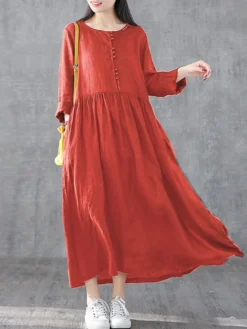 Solid Color A-line Loose Plus Size Dress -Zanzea Shop 2701e28b 8e92 4cd0 9f9c 54c998db069f