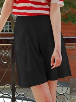Women Solid Pleated Casual High Waist Shorts With Pocket -Zanzea Shop 27028f75 3b7f 4a93 9968 3d9a7e2f04fb