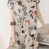 Plant Print Ruffle V Neck Short Sleeve Casual Dress