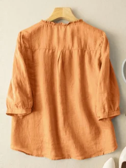 Women Plain Frill Neck Button Front Cotton Puff Sleeve Shirt -Zanzea Shop 277aaeab 0251 42a9 afa7 988670119358