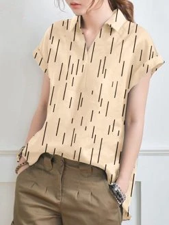 Stripe Print Short Sleeve Lapel Blouse For Women -Zanzea Shop 2804d288 413f 4012 8831 c49f87deefcb