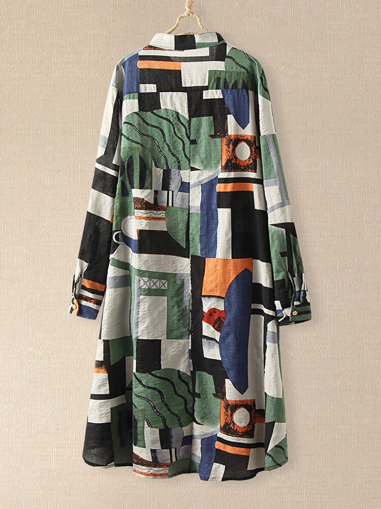 Plaid Loose Stand Collar Long Sleeve Casual Print Dress For Women 2 Plaid Loose Stand Collar Long Sleeve Casual Print Dress For Women - Image 2