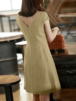 Invisible Zip Solid Short Sleeve Crew Neck Casual Dress -Zanzea Shop 28150d9b 2bd4 4197 9a08 53ee18f84cf4