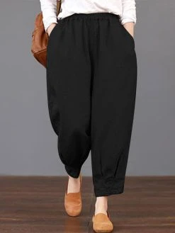 Solid Elastic Waist Pocket Pants For Women -Zanzea Shop 289bc1bd 0a2c 4925 9653 389acae7bdce