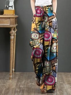 Abstract Pattern Pocket Drawstring Elastic Waist Loose Pants -Zanzea Shop 28b69836 a56b 4e02 8746 8ebc73817d6b