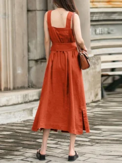 Women Solid Button Front Split Hem Straps Dress With Belt 11 Women Solid Button Front Split Hem Straps Dress With Belt -Zanzea Shop 28d35eed 6964 4b7c ac90 aa96e372e225