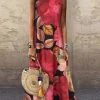Flower Print Crew Neck Sleeveless Maxi Dress For Women