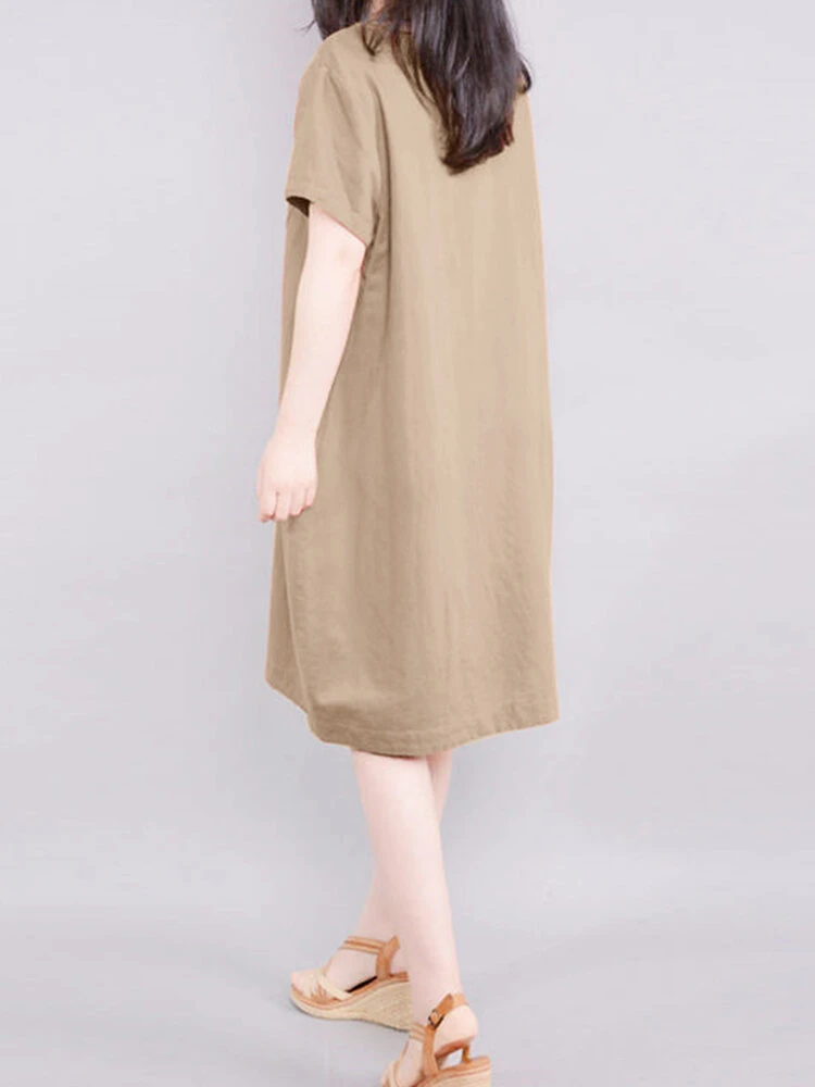 Solid Pocket Short Sleeve Crew Neck Vintage Dress 6 Solid Pocket Short Sleeve Crew Neck Vintage Dress - Image 6