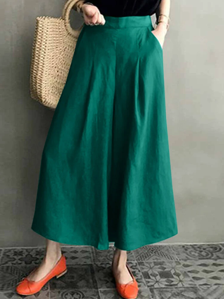 Solid Loose Pocket Elastic Waist Wide Leg Pants 7 Solid Loose Pocket Elastic Waist Wide Leg Pants - Image 7
