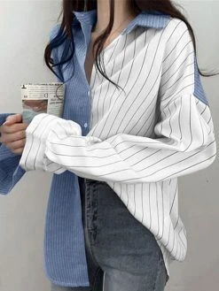 Contrast Stripe Long Sleeve Button Lapel Shirt -Zanzea Shop 28f46086 f3e9 4816 a722 45de47b99a16